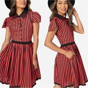 Sourpuss • Spider Web Collar Striped Pin-up Dress